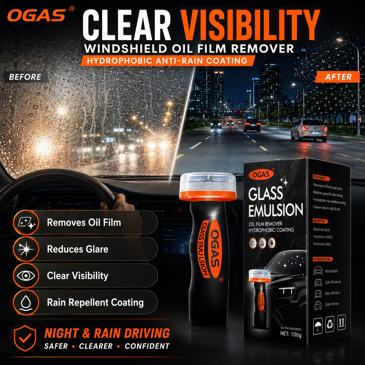 OGAS windshield oil film remover main image
