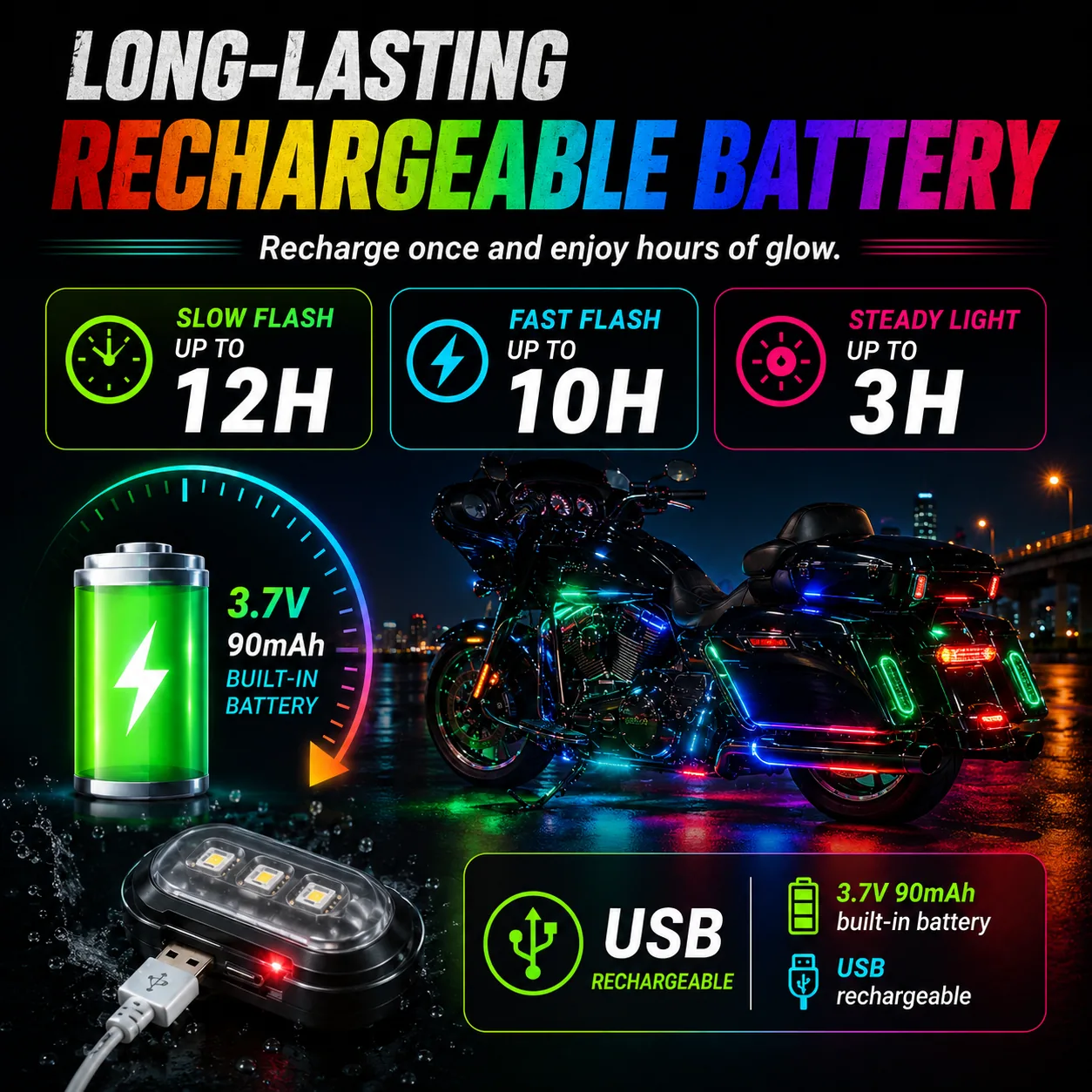 Wireless RGB motorcycle strobe lights detail 03