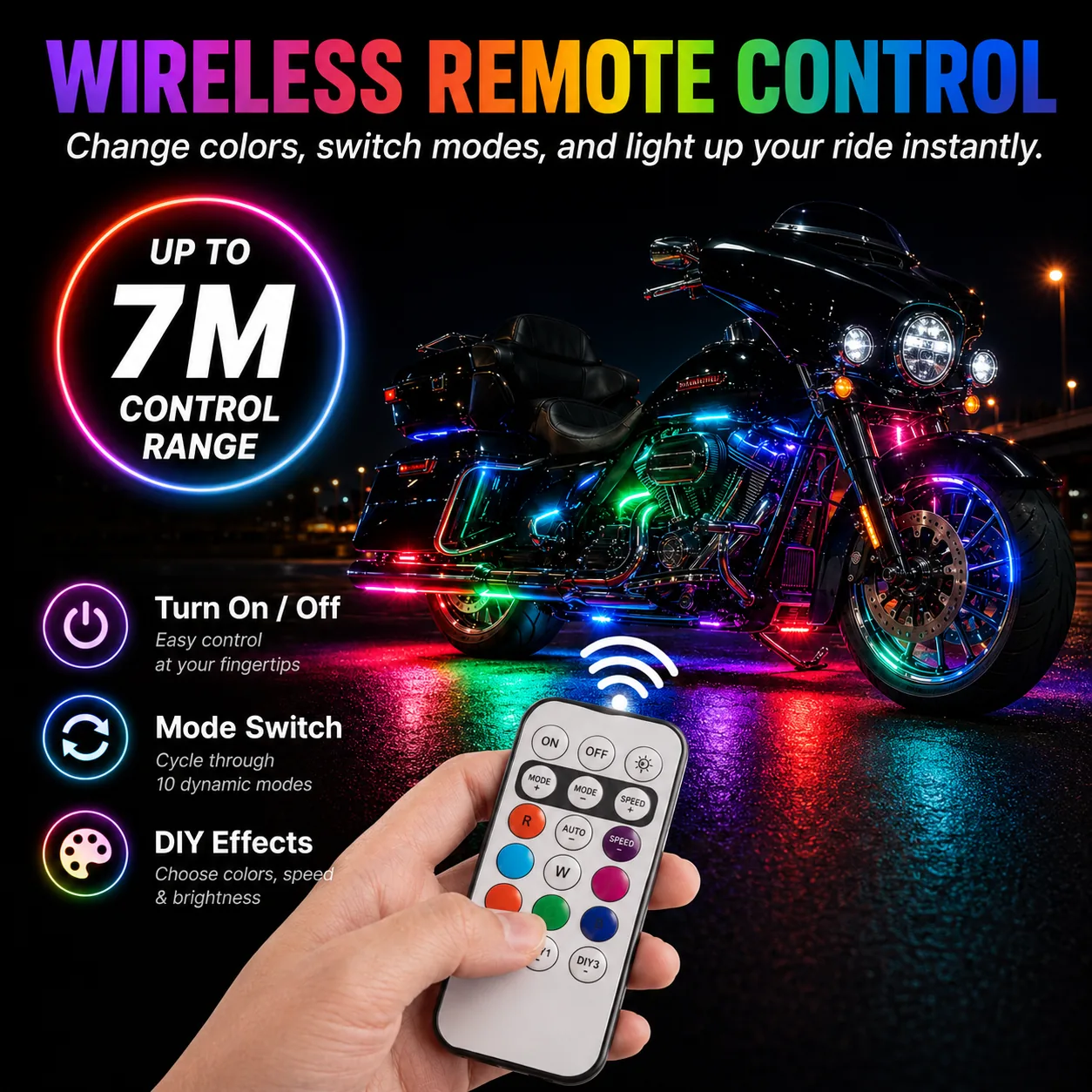 Wireless RGB motorcycle strobe lights detail 05