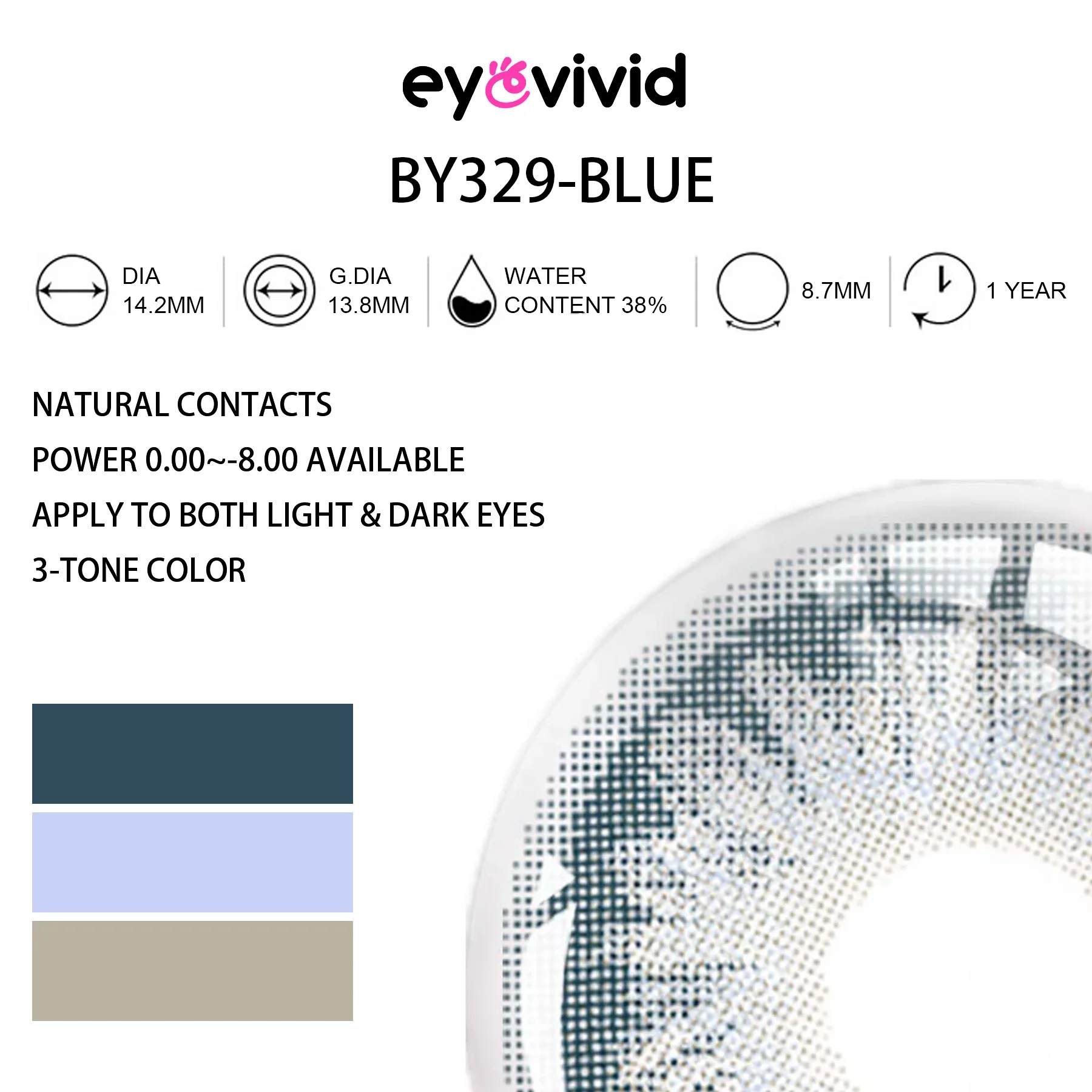 EyeVivid Aura Blue Contact Lenses for Everyday Wear alternate angle
