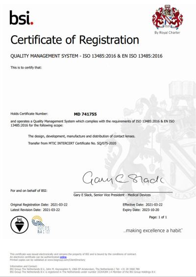 ISO 13485 quality system certificate