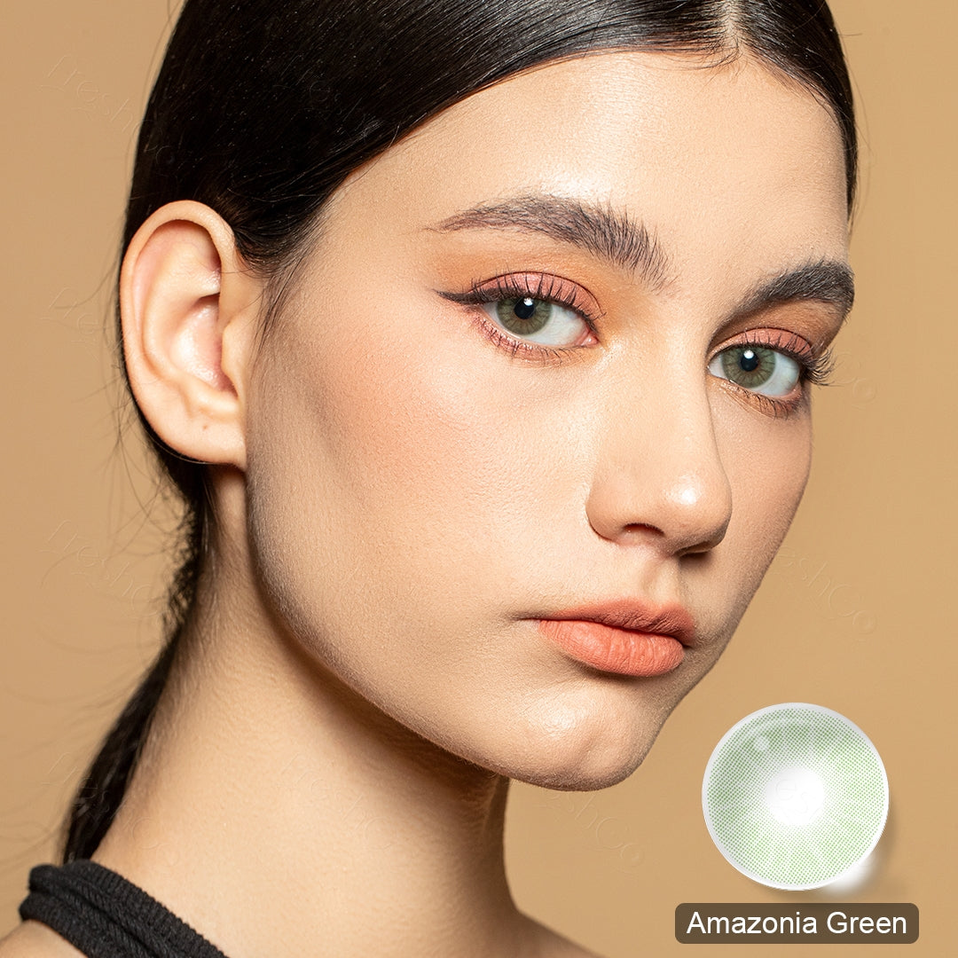 Amazonia Green colored contacts balanced green beginner reference for dark eyes
