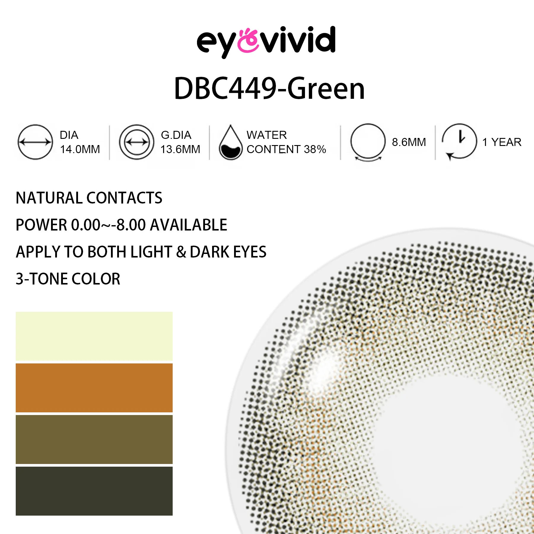 EyeVivid Crystal Green Contact Lenses for Soft Glam Looks alternate eye angle