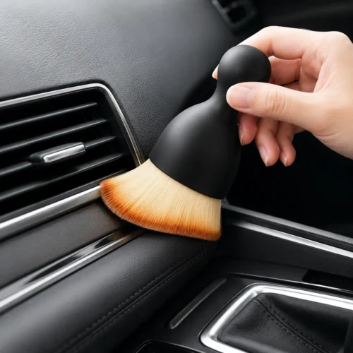 Car interior detail cleaning brush in use