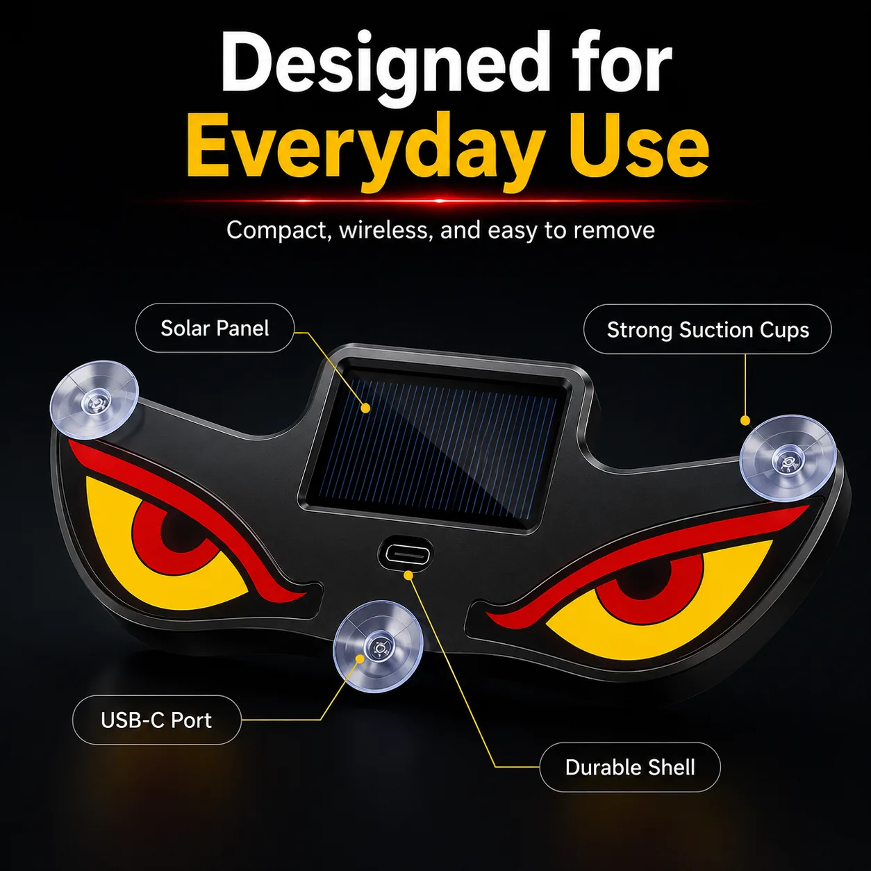 Solar panel USB-C suction cup details